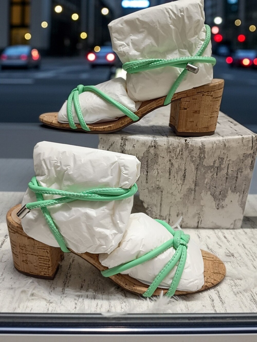 Schutz Suzy Deep Mint Multistraps Lace Up Open Toe Block Mid Heeled Women's 🆕